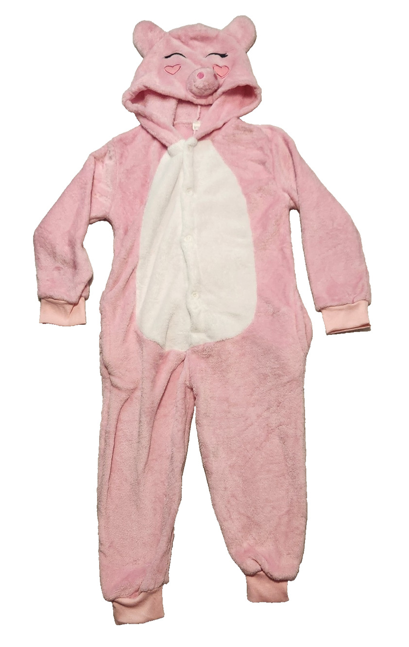 Pink Piggy Pig Hog Hooded Fuzzy One Piece Halloween Costume Kids 38" Tall